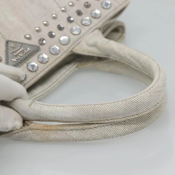 PRADA Bijoux Canapa Hand Bag Canvas 2way Gray Silver Auth KD142 - Picture 8 of 16